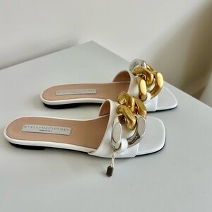 Stella McCartney White Sandals with Gold Chain